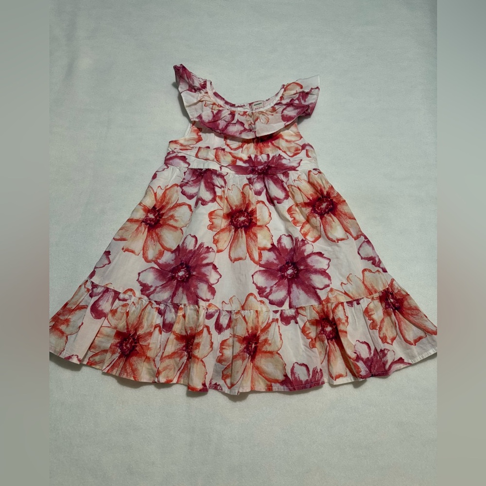 Orange/Pink Flower Ruffled Dress with Lining
